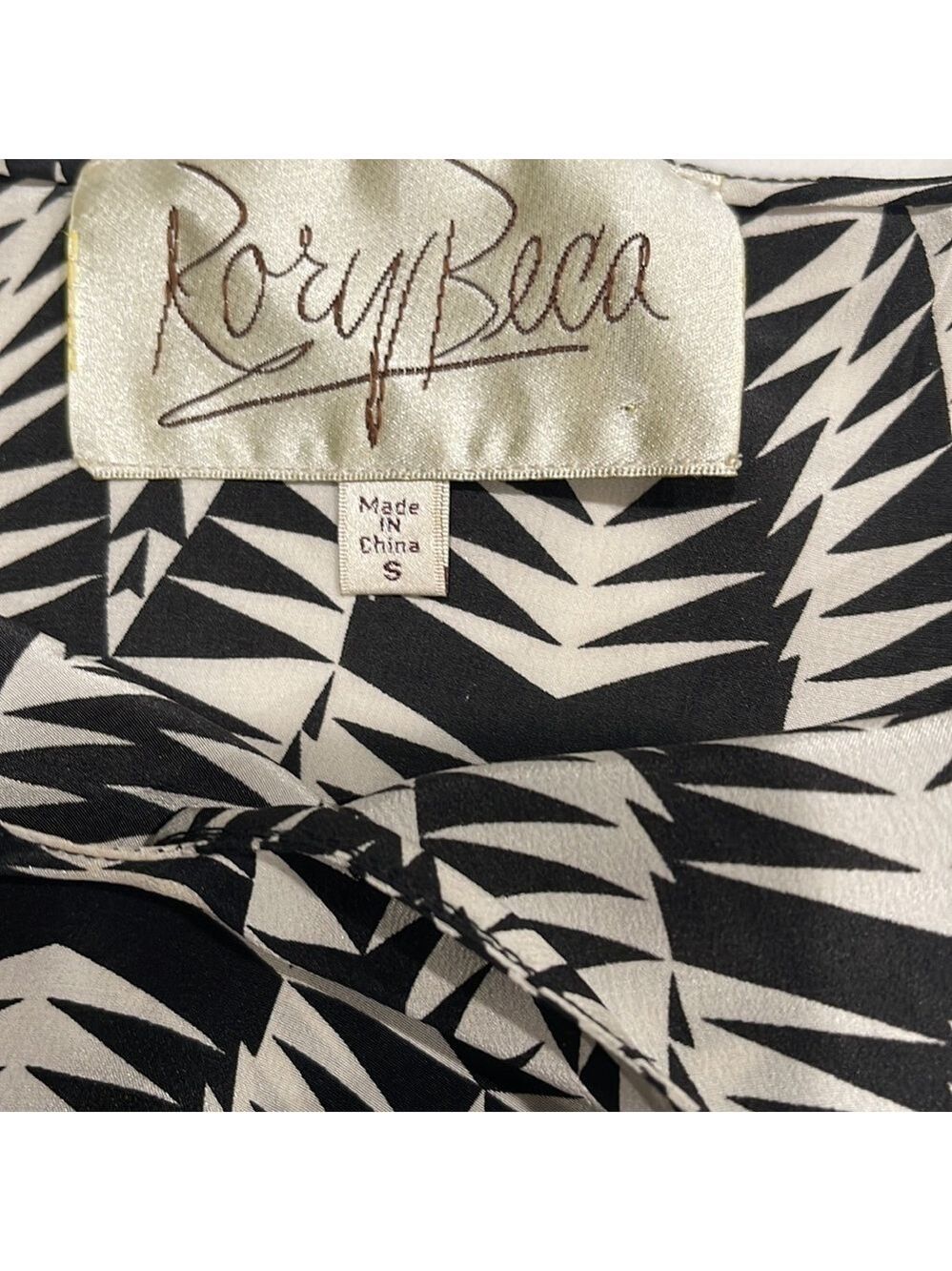 Rory Beca Black White Geo Silk Print Strappy Fit and Flare Mini Dress SZ S - Picture 5 of 6